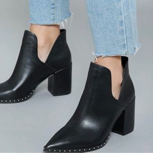 Studded Pointed Toe Split Shaft Block Heel Booties color black MSRP $67